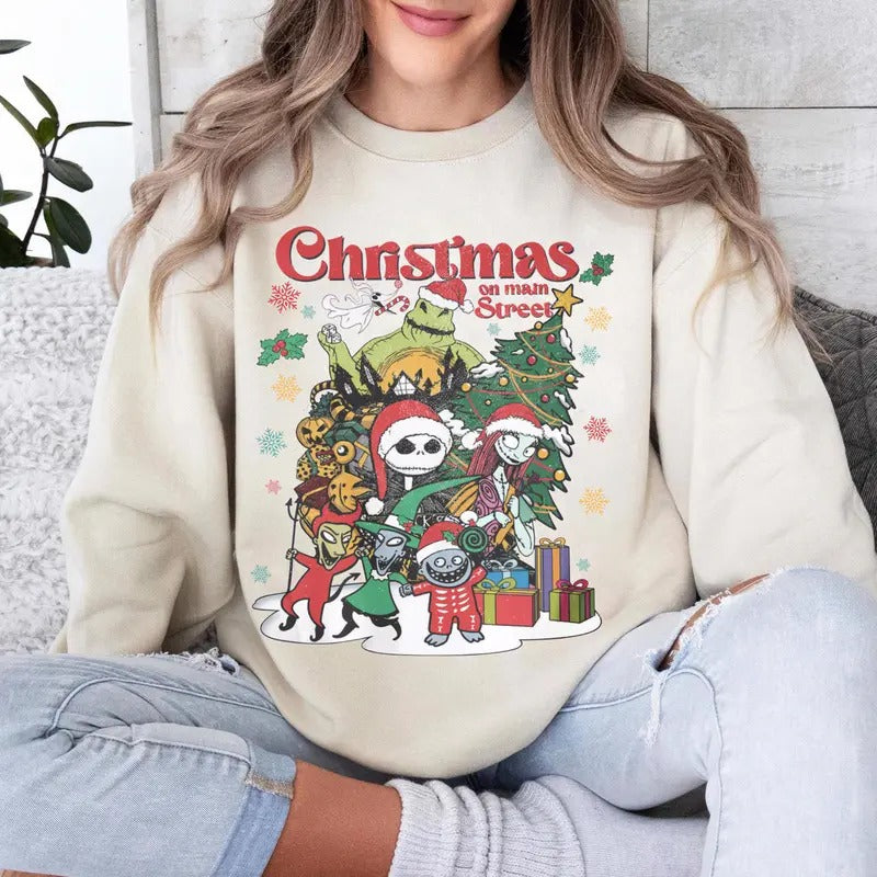 The Nightmare Before Christmas Sweatshirt, Jack Skellington Christmas Shirt, Oogie Boogie Christmas on Main Street Tee