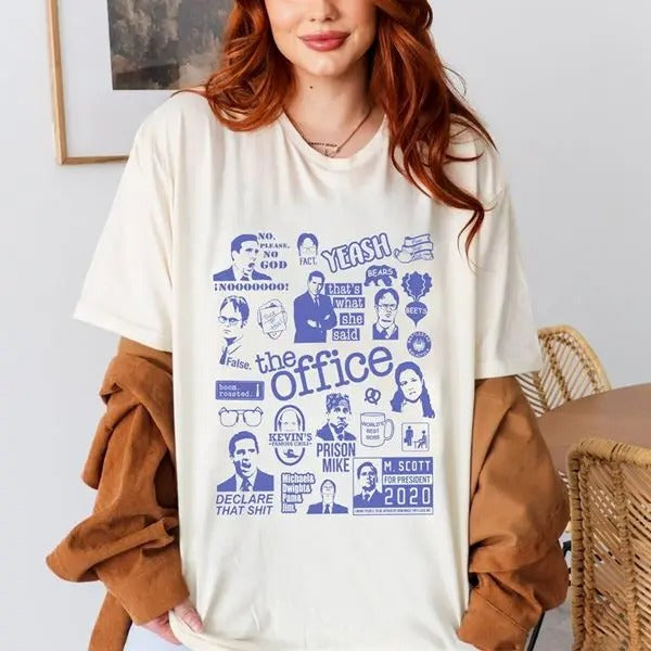 The Office Doodle Art Shirt | Vintage The Office Sitcom Shirt | Michael Scott Dwight Schrute Shirt | Dunder Mifflin Shirt Crewneck Cotton