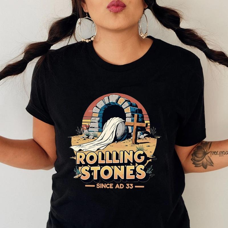 The Stone Was Rolled Away He Is Alive Tee Pure Cotton Casual Street Style Crew Neck Short Sleeve T-Shirt Tops Trendy For Women For Men