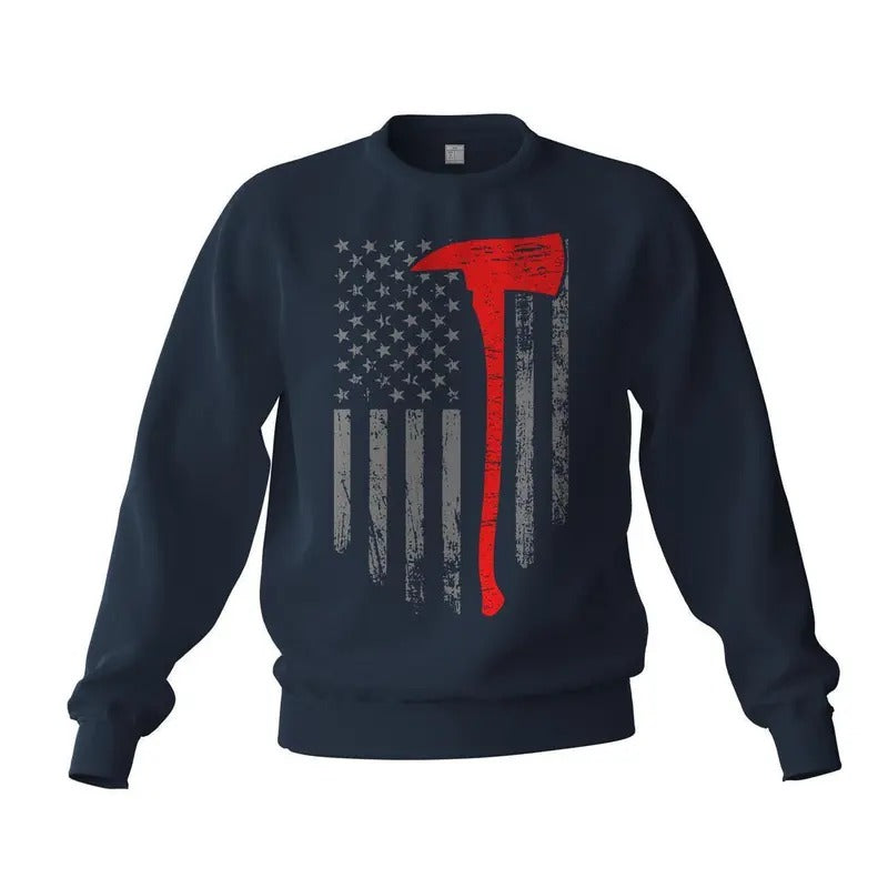 Thin Red Line Flag Axe Fireman Firefighter Support Sweatshirt Classic Cotton