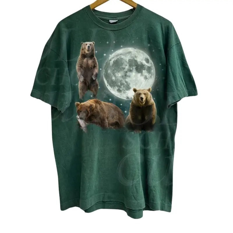 Three Bears Moon Vintage Graphic T-shirts, Retro Bear Tshirt, Bear Lovers, Funny Bear Tee, Unisex Tee Menswear Top