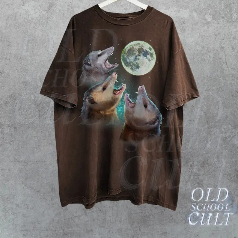 Three Possums Howling at Moon Vinatge Shirt, Retro Opossum Lover Tshirt, Funny Possum Tee, Distressed Cotton Unisex Tee, Possum Gifts