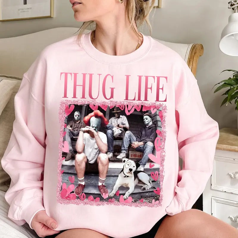 Thug Life Horror Killer Valentine Sweatshirt, Retro Cupid Valentine Blowing Bubble shirt, Scary Movie Valentine Sweatshirt, Gift For Her, Him