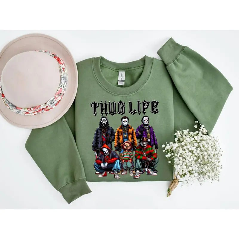 Thug Life Horror Movie Sweatshirt, Movie Killer Shirt, Scary Halloween Shirt, Horror Movies Characters Shirt, Halloween Vibes Shirt