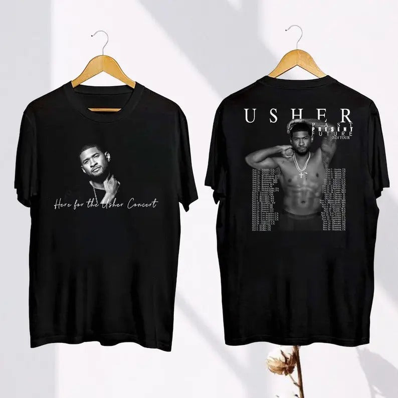 Tour 2024 Ussher Past Present Future Shirt, Usherr Concert 2024 Shirt, Usher Fan Gift, Ussher 90s Vintage Shirt Cotton Menswear