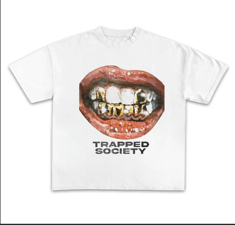 Trapped Society Graphic Cotton Tee Shirt Opiium Y2k Fashion Streetwear Style Rap Tee