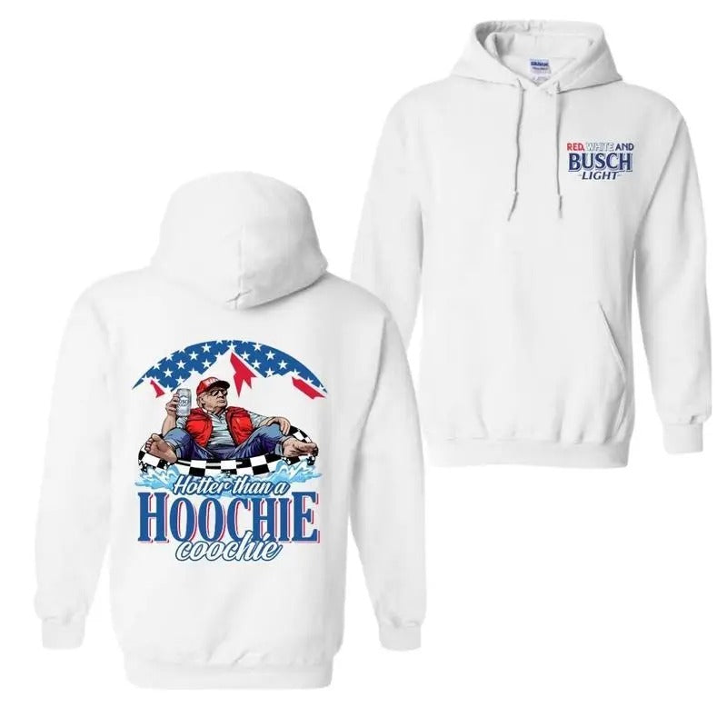 Trending Hotter than a H00chie Coochie Tr4mp Busch Light 2 sides Hoodie, Red White and Blue Busch Light Hoodie for men and women Cotton Menswear