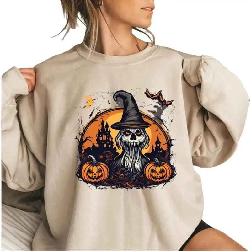 Trending Scary Witches Pumpkin Halloween Unisex Sweatshirt, Spooky Jack-o-lantern Witches Halloween Sweatshirt Womenswear Check