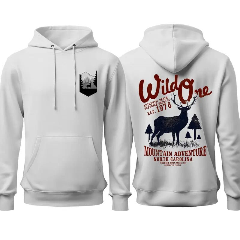 Trending Wild One Mountain Adventure Deer Hunting Lovers 2 sides Hoodie Classic Cotton Menswear Shirt