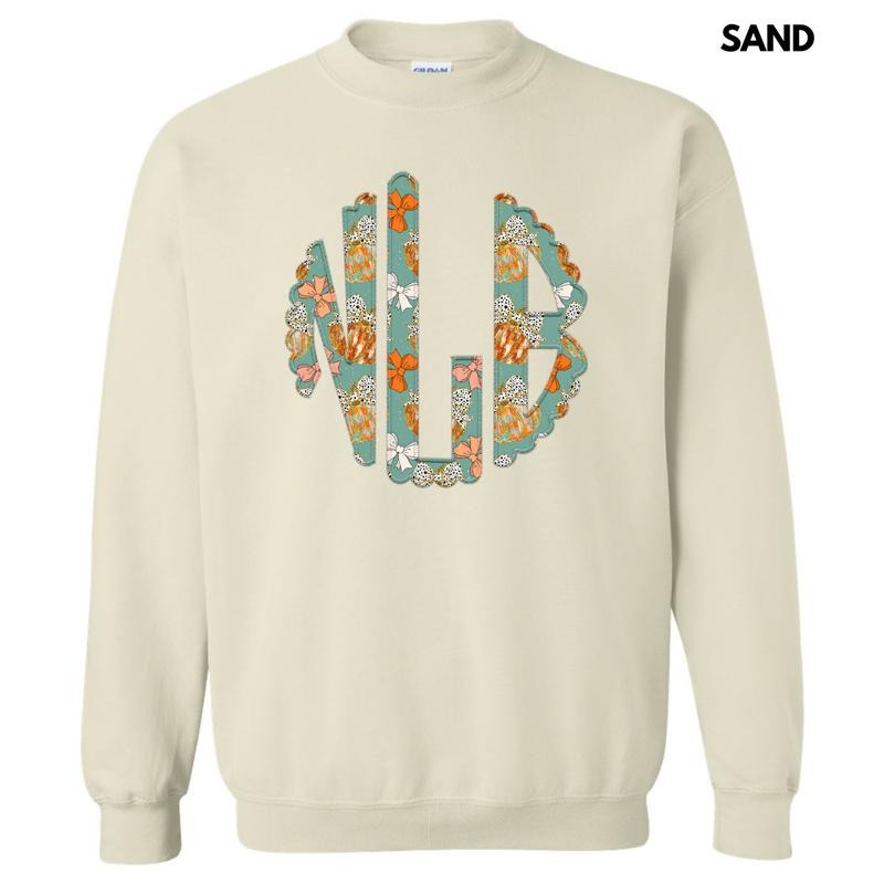 Trendy Pumpkin & Bow Monogram Sweatshirt 'NLB'