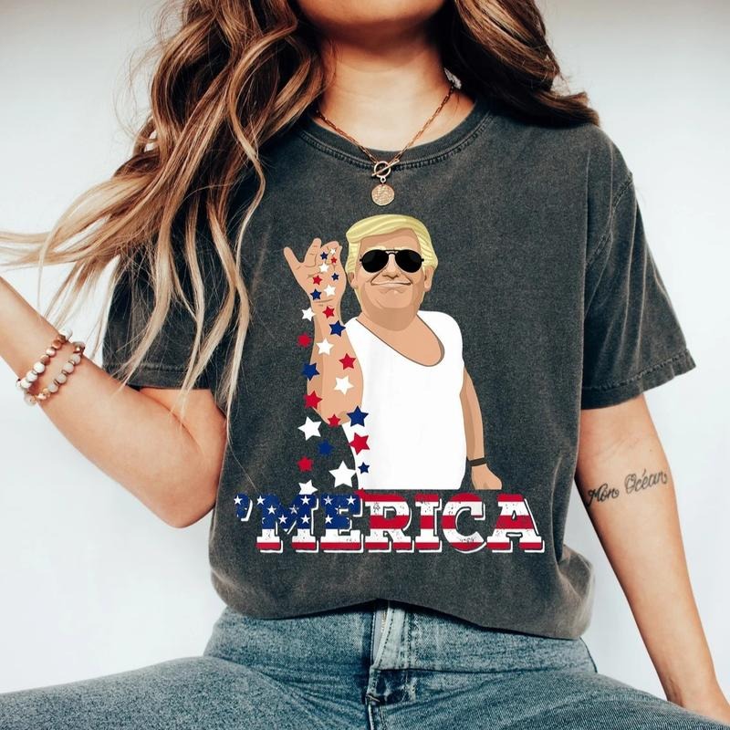 Trump 'Merica T-shirt, Trump Bae Funny 4th of July Shirt, Trump Salt 4th Of July Shirt, Salt Bae Style Funny 4th of July Trump Tee Top Womenswear