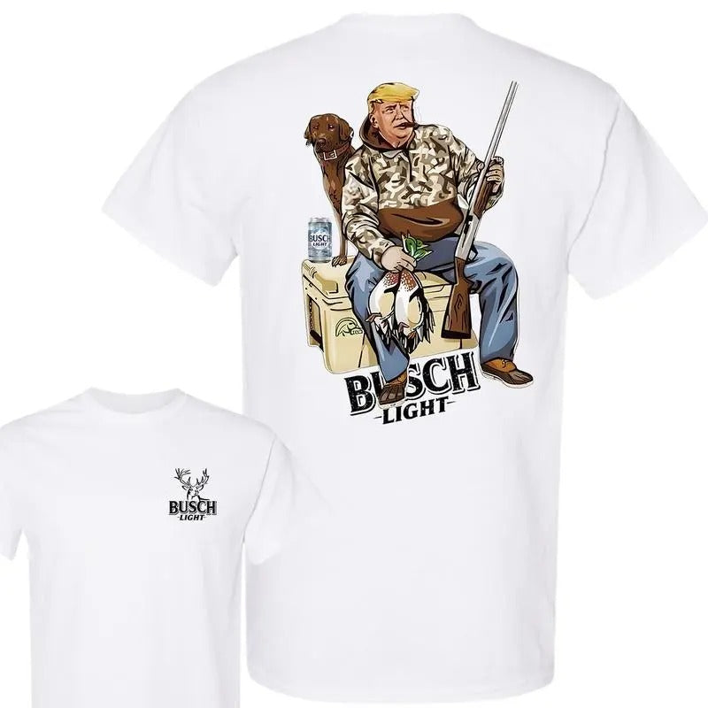 Trump Busch Light Beer Hunting T-shirt, Trending Hunter Trump 2 sides Shirt, Gift for Him, for Her Cotton Menswear