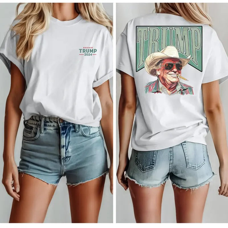 Trump Daddy Western Cowboy Shirt, Make America Great Again, Trump Fighting Shirt, Trump Arrest This Shirt, Trump Supporters, 2 Sided Graphic Printed Unisex Classic Comfort Cotton T-Shirts, Funny Trump 2024 Shirt, Unisex Shirt Size S - 4XL