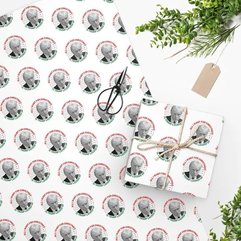 Trump Mug Shot Christmas Wrapping Paper, Trump Gift Wrap, Funny Trump Wrapping Paper, Trump Gag Gifts, Trump Christmas Gifts, Lock Him Up