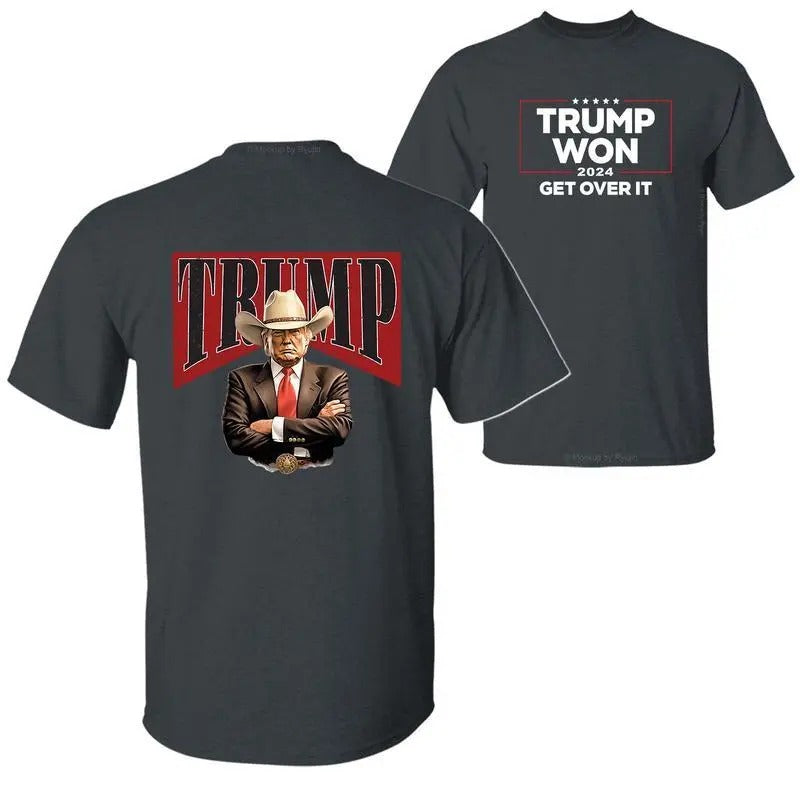 Trump Won Get Over It T-Shirt, Trump for President Shirt, Trump Shirts for Sale, 2 Sided Graphic Printed Unisex Classic Cotton T-Shirt Crewneck Fabric