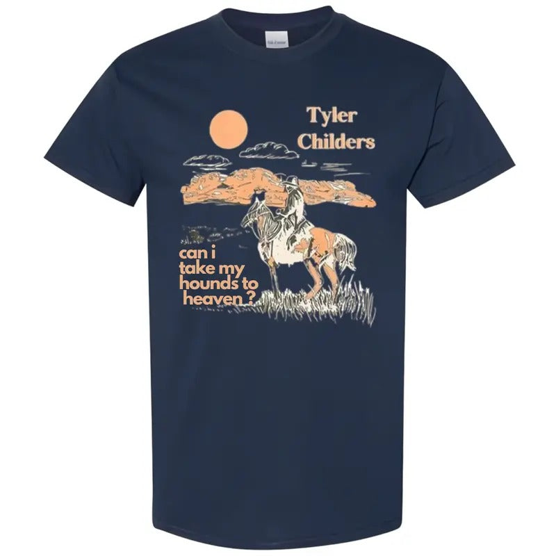 Tyler Childers T-Shirt, Can I Take My Hounds to Heaven Country Music Tee, Western Sunset Graphic T-Shirt Menswear Top