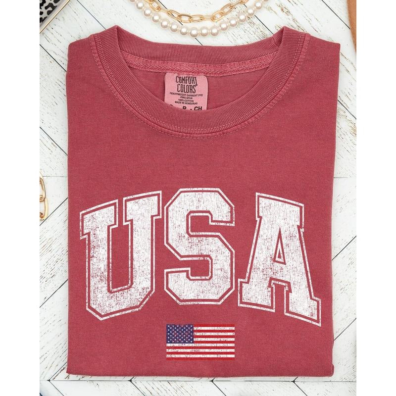 USA, Flag, Collegiate, Varsity, Olympics, Patriotic, Independence Day, Fourth Of July, America Shirt, Women's, Comfort Colors Tee, Patriotic, Independence Day, Fourth of July, 4th of July, America, USA