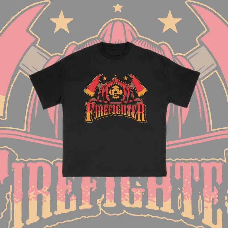 Unisex 100% Cotton Firefighter Print T-shirt vintage tees cowboys outfits men Crewneck Menswear