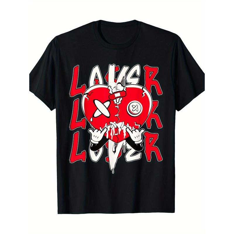 Unisex Cotton T-Shirt with Geometric Heart Design - Casual Crew Neck Short Sleeve Tee with Slight Stretch, Digital Heat Transfer, All-Season Comfort -Knit Fabric Made in USA