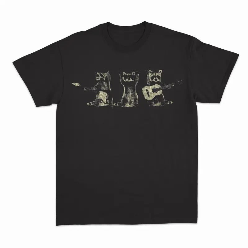 Unisex Raccoon Graphic Cotton T-Shirt for Men Menswear Soft