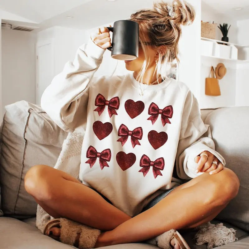Valentines Day Sweatshirt, Coquette Valentines, Coquette Bow Sweatshirt, Valentines clipart Sweatshirt, Trendy Vday Shirt