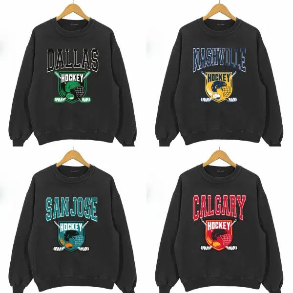 Vintage 90s All Team Hockey Sweatshirt, Crewneck Hockey Sweatshirt, Jersey Hockey Gift For Man And Woman