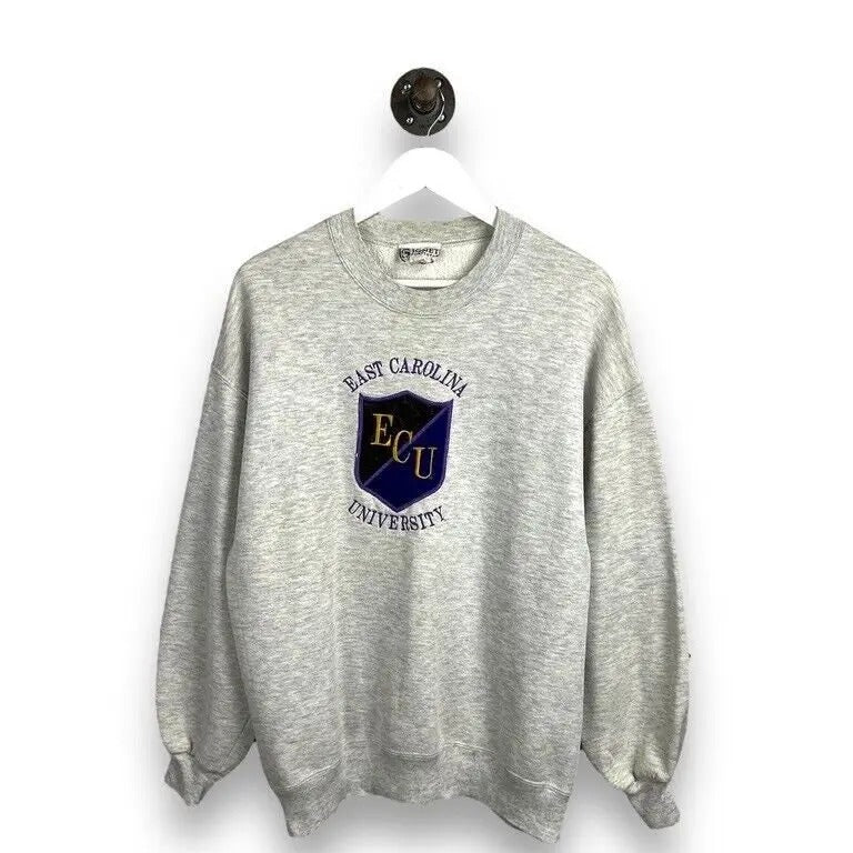 Vintage 90s East Carolina University Collegiate Crest Sweatshirt Size XL Gray