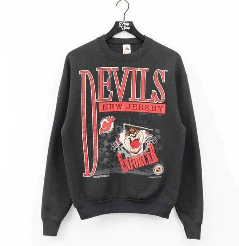 Vintage 90s New Jersey Devils Looney Tunes Taz SweatShirt, New Jersey Devils Sweatshirt, NJ Hockey Sweatshirt, Vintage Ice Hockey Sweatshirt