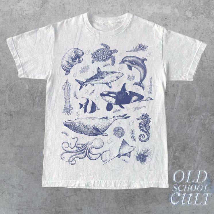 Vintage 90s Tattoo Sea Animal T-shirt, Retro Ocean Nature Shirt, Sealife, Ocean,Whale,Orca,Turtle Shirt