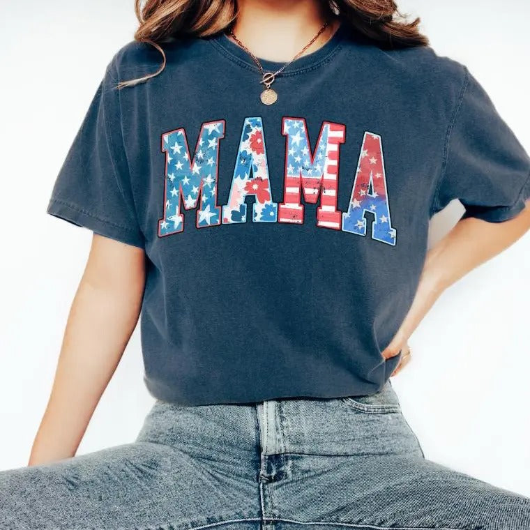 Vintage American Mama Mom Vibes T-Shirt, Unisex Cotton For Men, Casual Polyeste Crewneck Shortsleeve