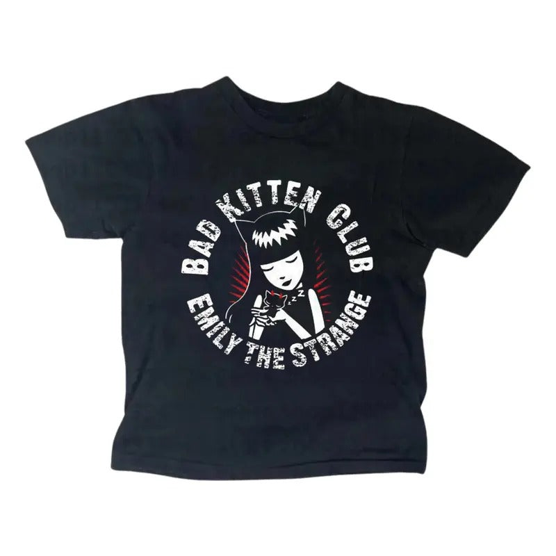 Vintage Bad Kitten Club Baby Tee, Gothic Emo Girl, Y2k Top Women Streetwear, Grunge 2000s, Women Fitted T-Shirt, Gift For Her Womenswear Summer