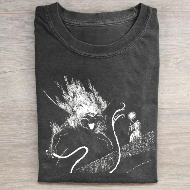 Vintage Balrog Graphic Tee - The Lord of The Rings Movie Shirt - LOTR Shirt - Gift for Book Lover - Men's Top - Menswear - Fantasy Ring Tshirt Hoodie