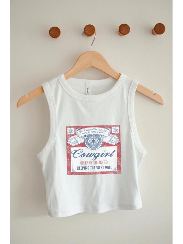 Vintage Beer Tank Top Cropped Women Rodeo Shirt Crop Top Western Cowgirl Tee Grunge Boho Tank Concert