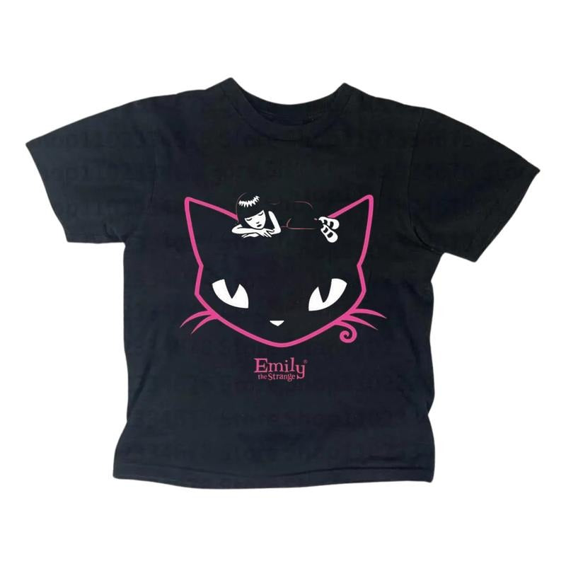 Vintage Cat Girl Baby Tee - Emily The Strange Shirt, Gothic Emo Girl Baby Tee, Y2K Top Women Streetwear, Grunge 2000s, Women Fitted T-Shirt Cotton Womenswear
