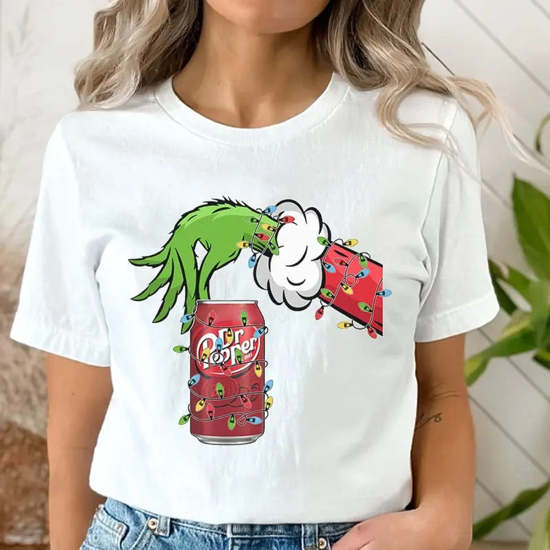 Vintage Christmas Shirt Grnnch Hand Holding Dr P Shirt, Funny Christmas Drinking Tshirt