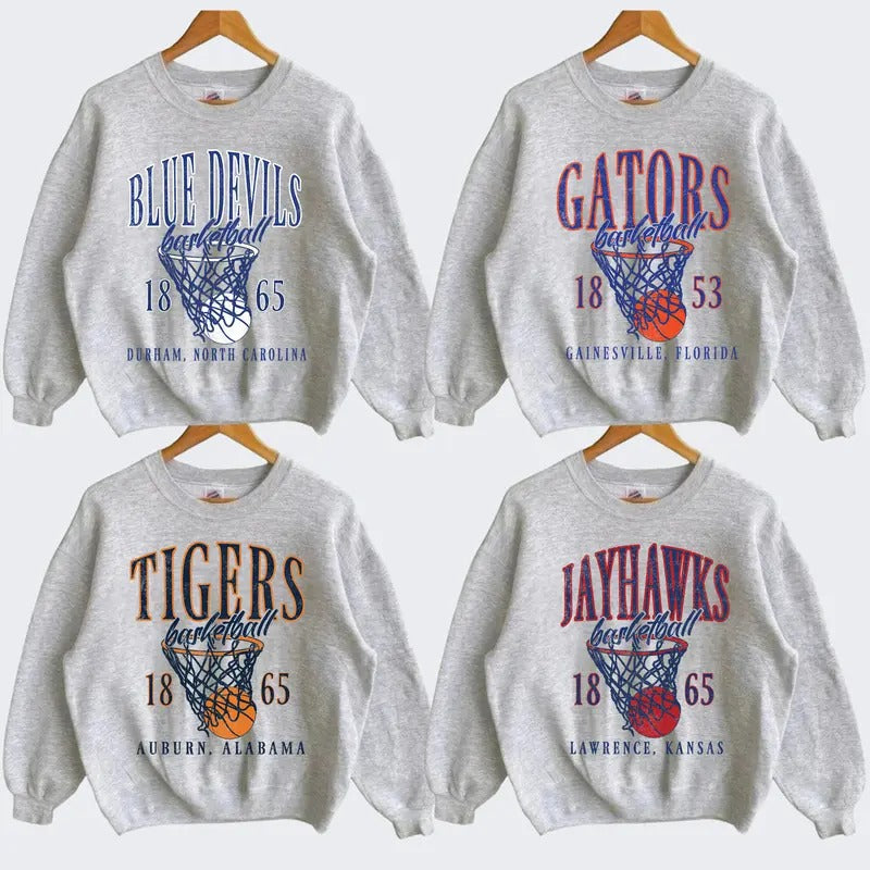 Vintage College Final Four Basketball Sweatshirt, Vintage Sweatshirt All Teams Basketball, Florida Gators, Duke Blue Devils, Auburn Tigers, Houston Cougars