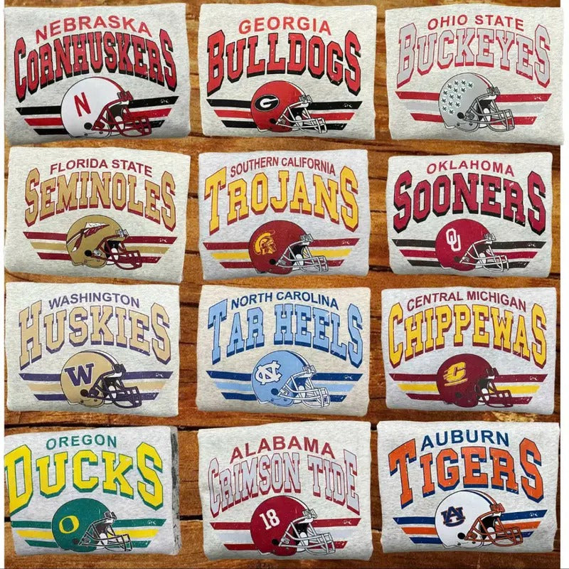 Vintage College Football Helmet Crewneck Sweatshirt Available All Team Sport Long Sleeve, Cotton