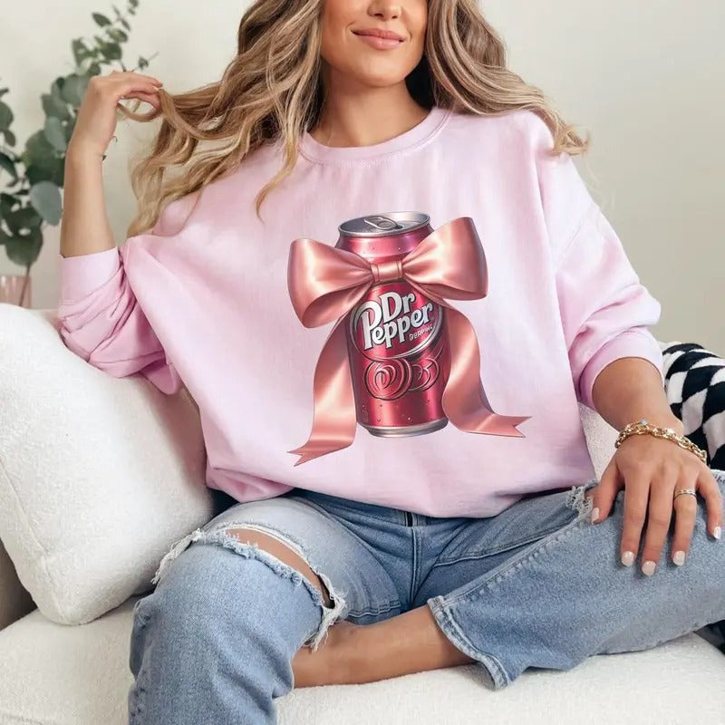 Vintage Dr Pepper Coquette Sweatshirt, Dr Pepper Sweatshirt, Pink Bow Dr Pepper Sweatshirt, Perfect Soda Lover Idea, Gift For Her, Gift For Him