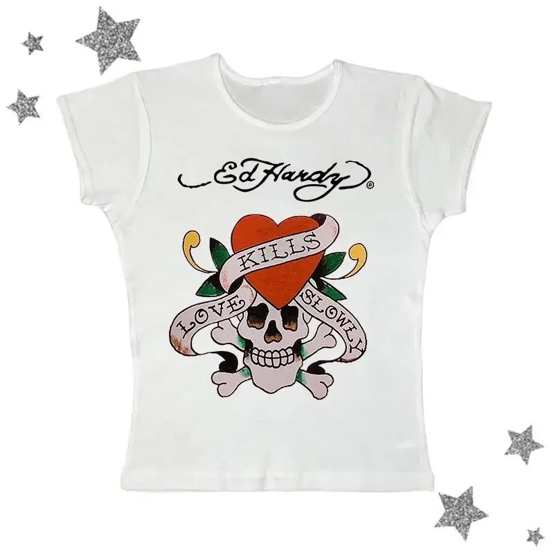 Vintage Emo Girl Baby Tee, Y2k Top Women Streetwear, Gothic Emo Girl Baby Tee, Grunge 2000s, Casual Cotton Short Sleeve, Gift For Girlfriend