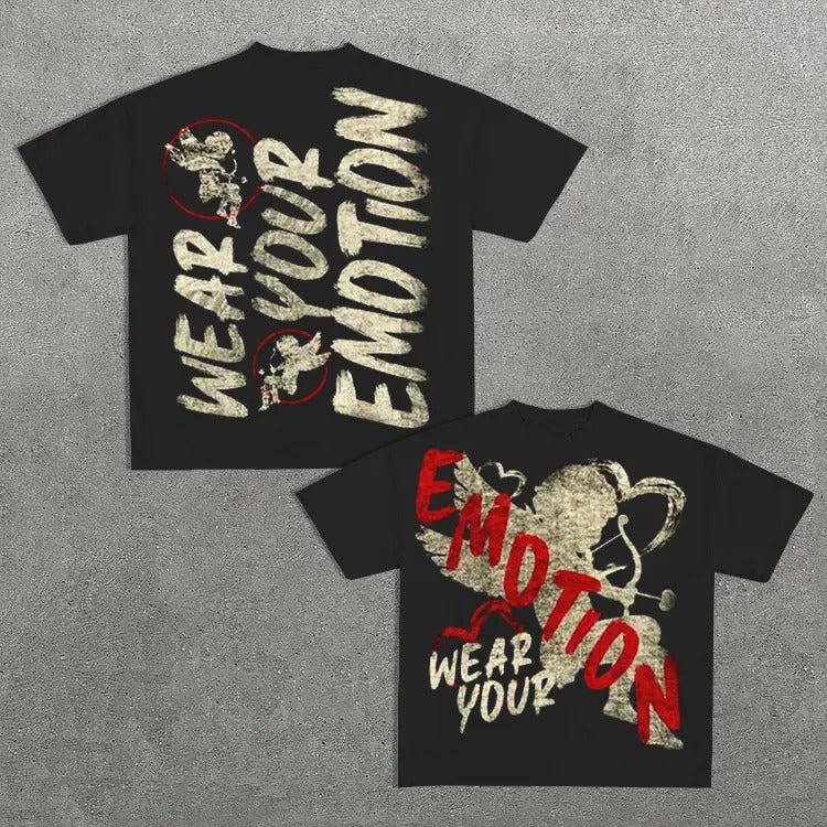 Vintage Emotion Angle Graphic Cotton Short Sleeve T-Shirt