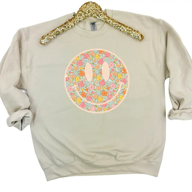 Vintage Floral Happy Face Sweatshirt 'NLB'