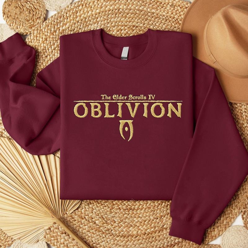 Vintage Gold Oblivion Embroidered Shirt, The Perfect Fantasy RPG Embroidered Sweatshirt, Gaming Embroidered Shirt, Elder Scrolls Embroidered Shirt