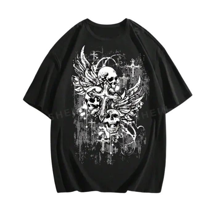 Vintage Goth Men Skull & Cross Graphic Tee, Sweatshirt, Hoodie Gift For Women Top Womenswear Underwear Cotton T-Shirt Polyester