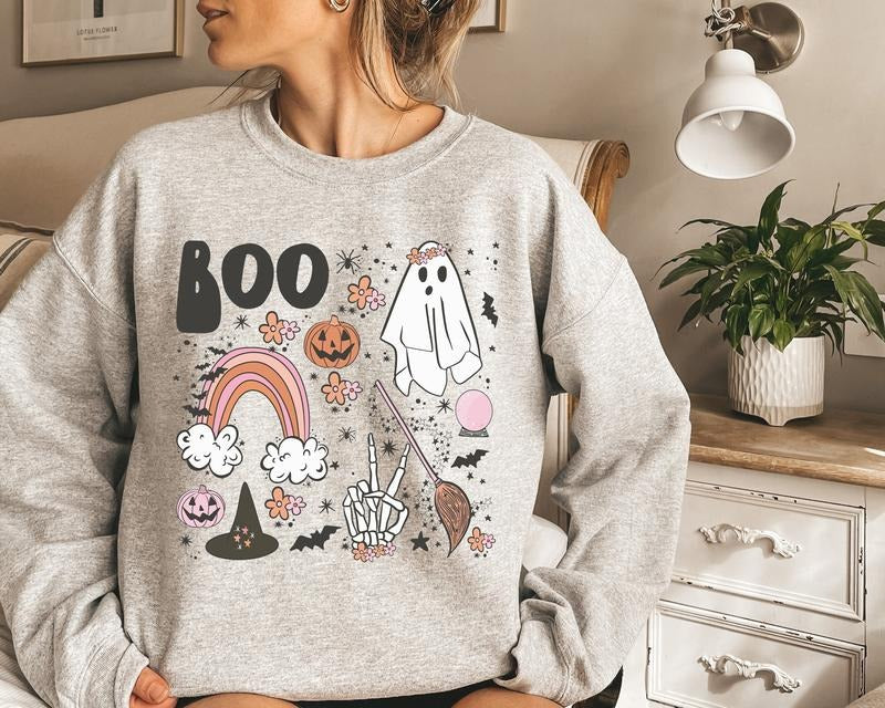Vintage Halloween Sweatshirt, Halloween Sweater, Halloween Shirts for Women, Halloween Crewneck style 02