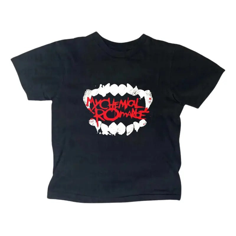 Vintage My Chemical Romance Baby Tee, Punk Rock Gothic Emo Girl Tops, Casual Cotton Short Sleeve Women's Fitted T-Shirt - Womenswear, Underwear