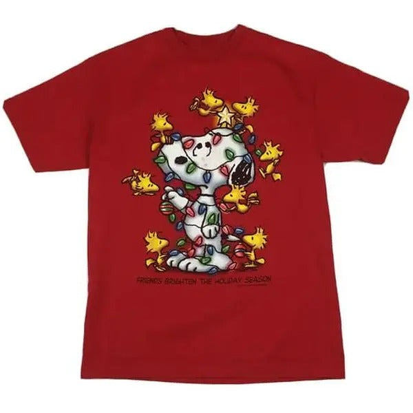 Vintage Peanuts Snoopy and Woodstock Christmas Tree Red T-Shirt