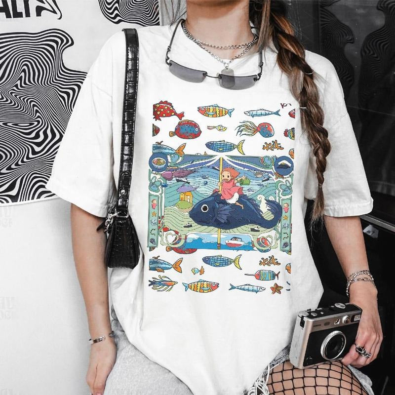 Vintage Ponyo Tshirt, Ponyo The Mermaid Ghibli Anime Tshirt, Ghibli Studio Character Movies Tshirt anime fan
