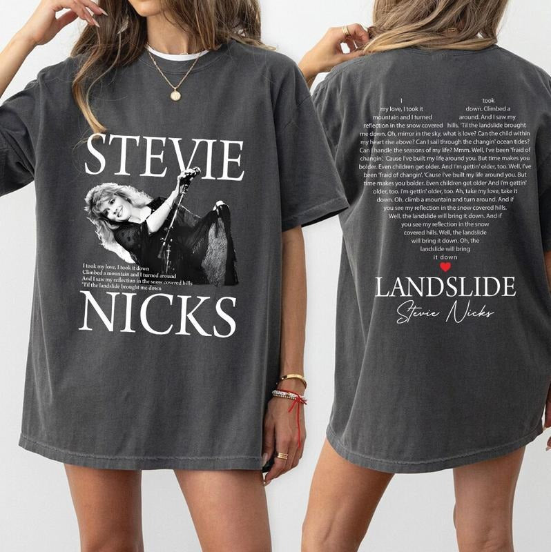 Vintage Retro Classic Landslide Song Lyrics T-Shirt, Heart Design Front & Back, Music Lover Gift Tee, Retro 70s Classic Rock Apparel Top