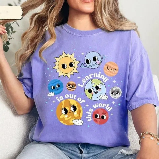 Vintage Solar System Teacher T-Shirt, Unisex Cotton For Men, Casual Polyeste Crewneck Shortsleeve