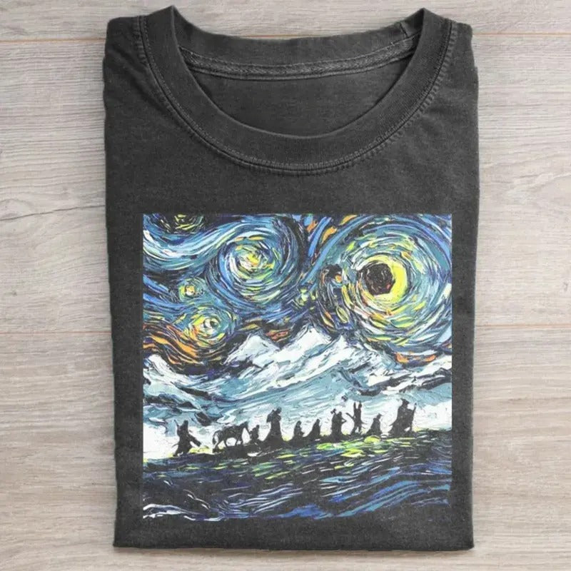 Vintage Van Gogh Never Met the Fellowship Graphic Tee - The Lord of The Rings Movie Shirt - Gandalf - JRRTolkien - Middle Earth - Men's Top - Menswear Hoodie Tshirt
